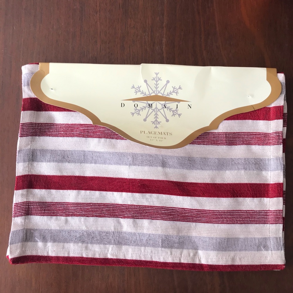 NWT Domain Placemats set of 4 Chenille red silver